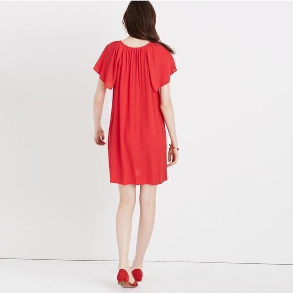 Madewell Red Lace-up Flutter Casual Dress - Picture 2 of 8
